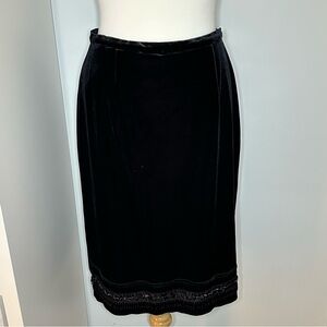 Vintage Y2K Black Velvet Beaded Fringe Skirt / Party Holiday Skirt